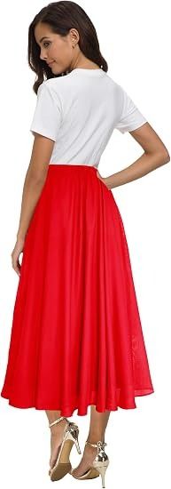 Red Midi Skirt With Pockets image 4